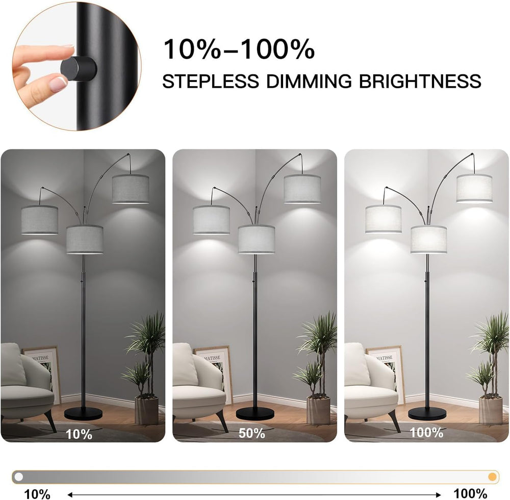 Dimmable Floor Lamp, 3 Lights Black Arc Floor Lamp, Modern Tall Standing Tree...