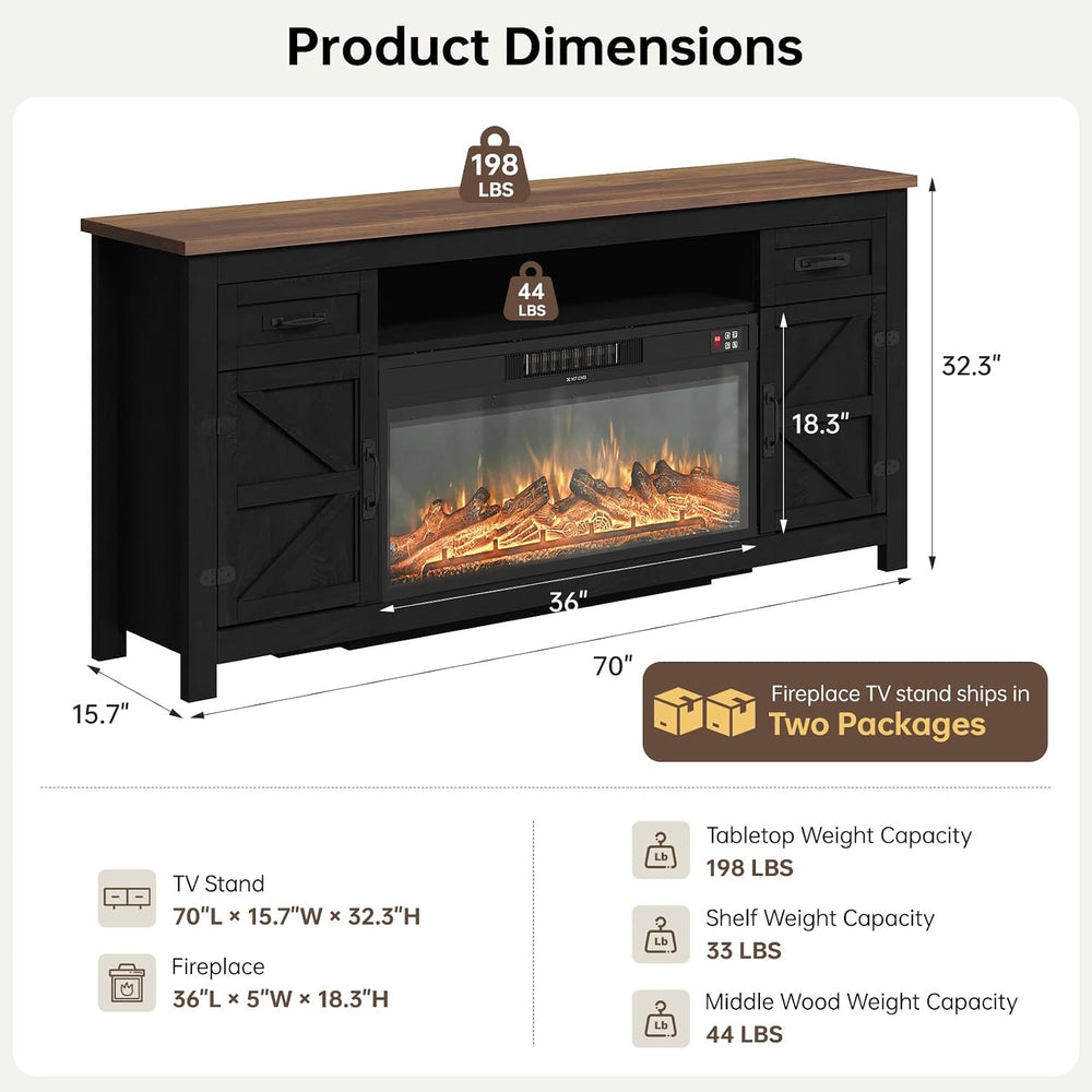 Farmhouse Living Room Table Sets of 2, 70 inch, Black | Includes 70 inch TV S...