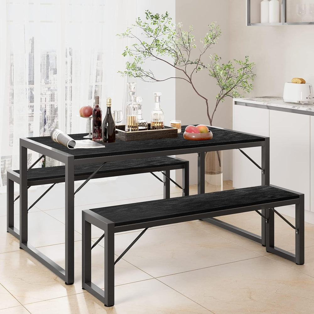 Gizoon 45.5" Dining Table Set for 4, Kitchen Table with 2 Benches Black ...