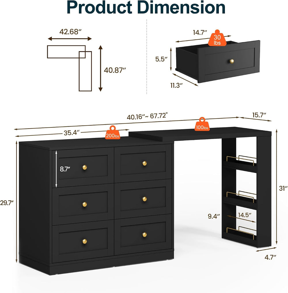 RoyalCraft Vanity Desk and Dresser Combo, 67" Extendable Big Makeup Vain...