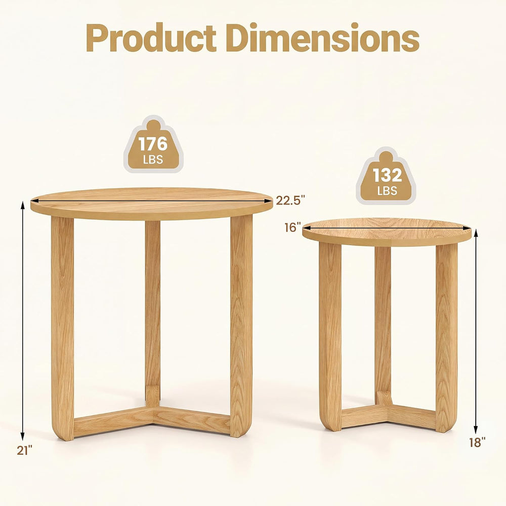 Tangkula Round Nesting Coffee Table Set of 2, Farmhouse End Tables with Solid...