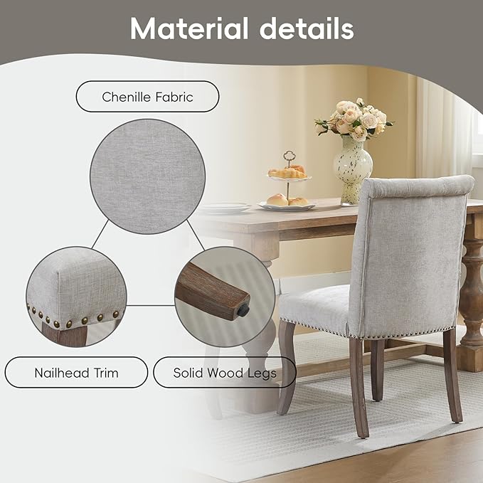 Upholstered Tufted Chenille Dining Side Chairs, Armless Nailhead Trim Chairs ...