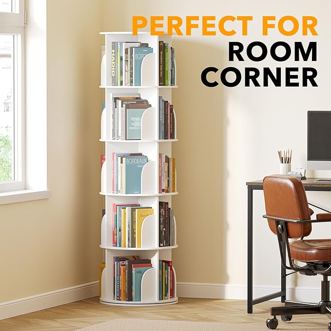 SpaceAid 5 Tier Rotating Bookshelf Tower, Spinning Bookcase Lazy Susan, Revol...