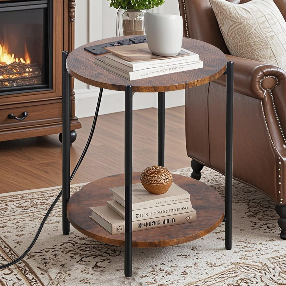 Gawicpy 2 Tier Round Side Table, Folding End Tables Coffee Table Simplistic S...