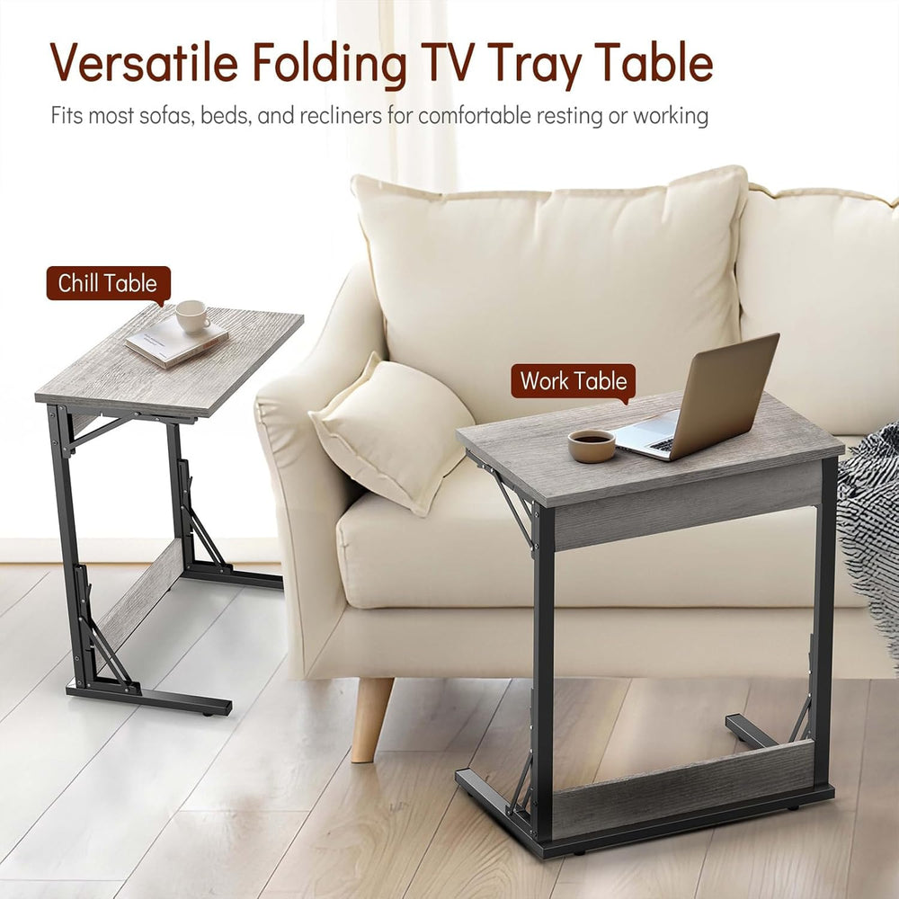 Tatub 24" TV Tray Table Set of 4, Folding C Shaped End Table, Small Sofa...