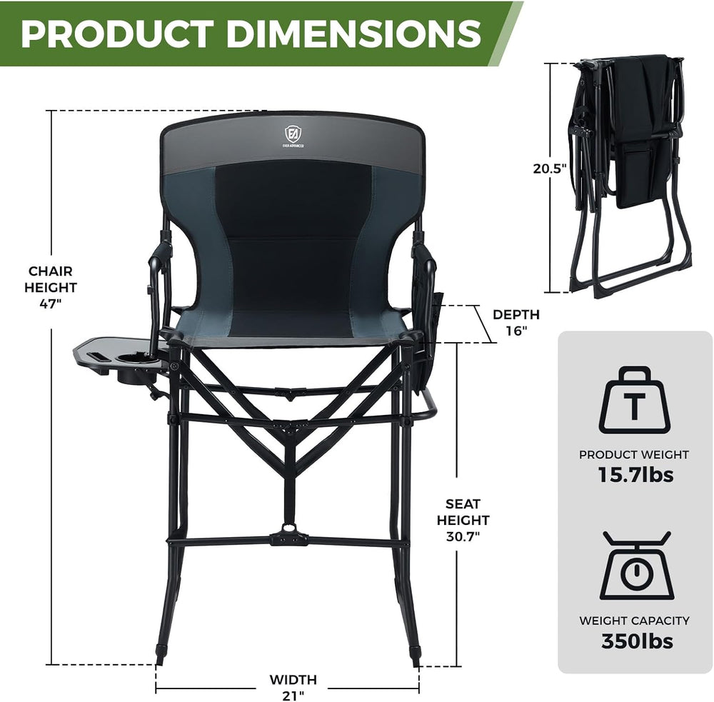 EVER ADVANCED Portable 30.7" Seat Height Tall Folding Camping Chair Dire...