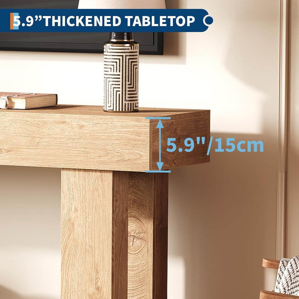 Garvee Narrow Entryway Table, 63 in Long Wooden Couch Table Behind Sofa, Farm...