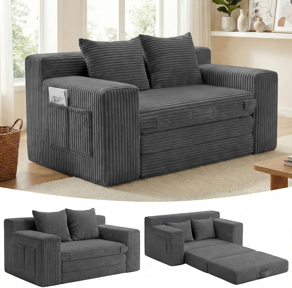 Couch, Loveseat Sleeper Sofa Bed – 3-in-1 Convertible Couch Bed with Side Poc...
