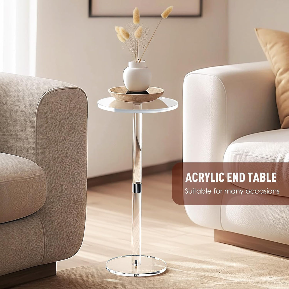 9.8" Round Clear Acrylic End Table - Modern Small Space Side Table for L...