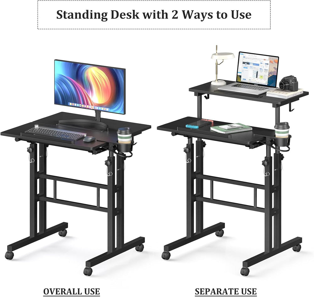 Enayplon Small Standing Desk with Wheels, Mobile Stand Up Desk, Portable Stan...