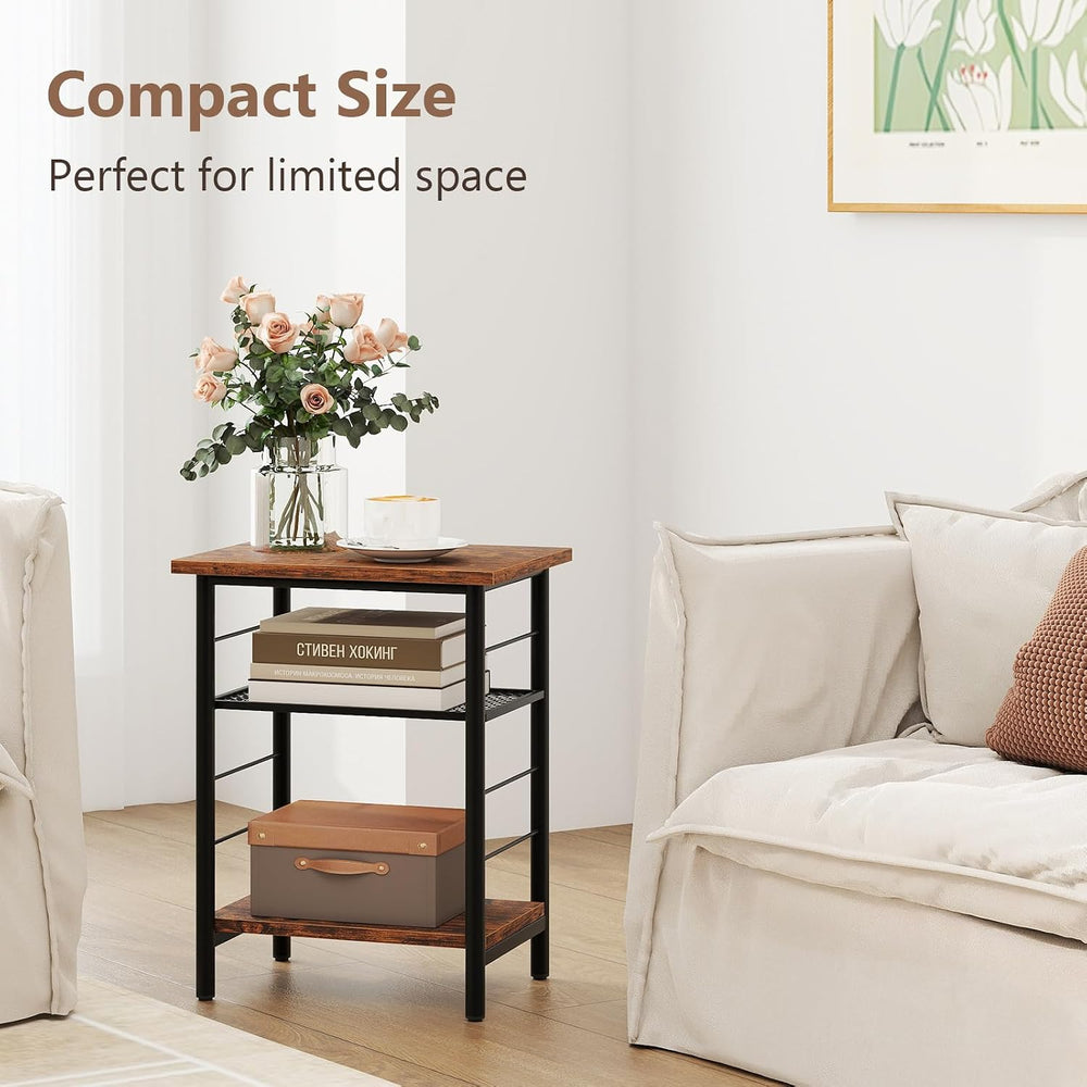 Giantex 3-Tier Side Table with Adjustable Mesh Shelf, Industrial Nightstand, ...