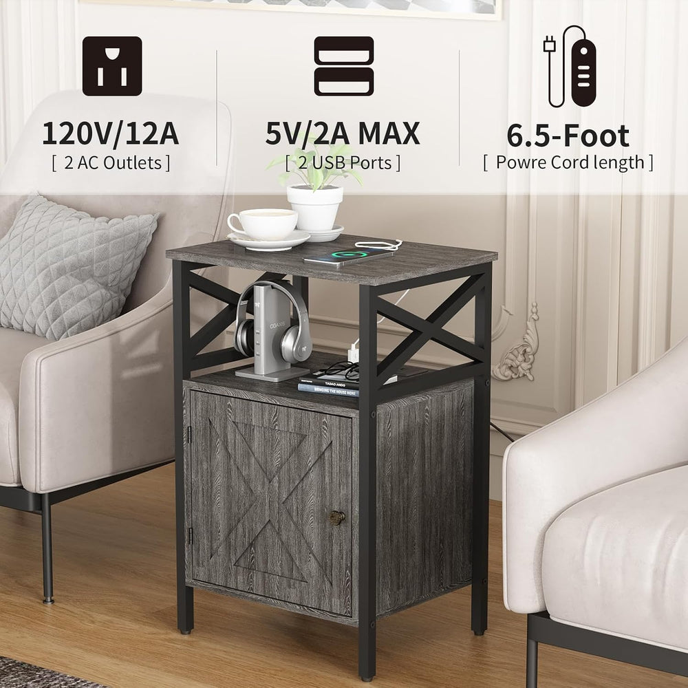 End Table Set of 2 with Charging Station, Side Table with Power Outlet & ...