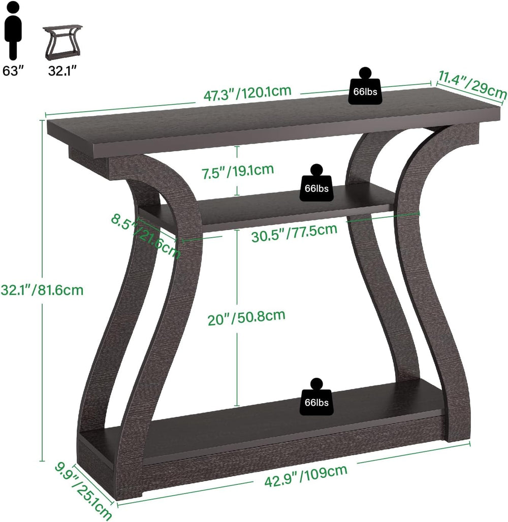 47" Narrow Console Table, Entry Table with Curved Legs, Sofa Table | Woo...
