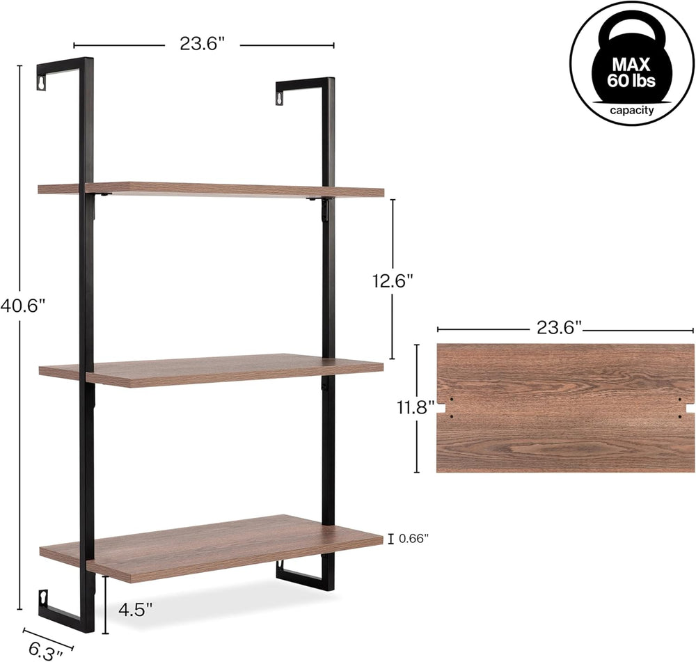 happimess MSH1000C Madera 40.55" Classic Industrial 3-Shelf Wood Wall-Mo...