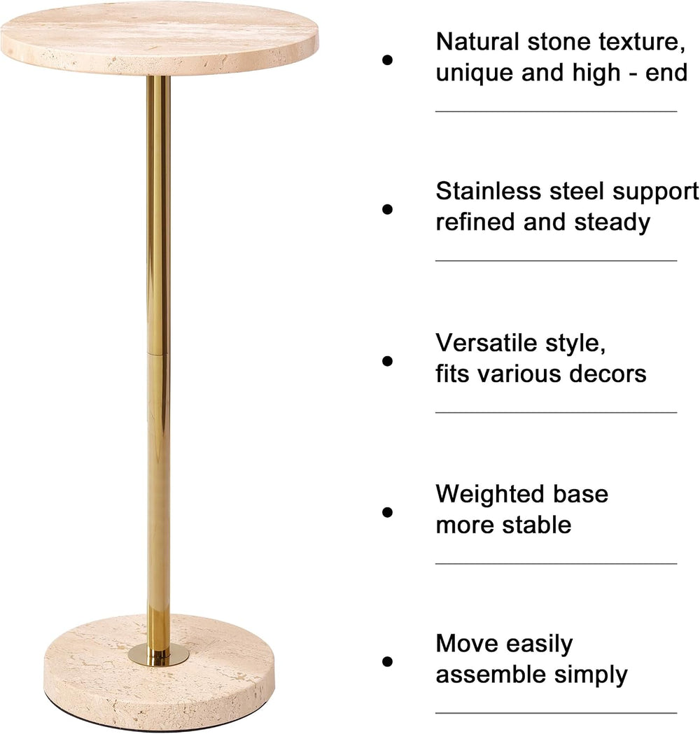 Premium Small Round Natural Marble Pedestal Side Table, End Table, Mini Drink...