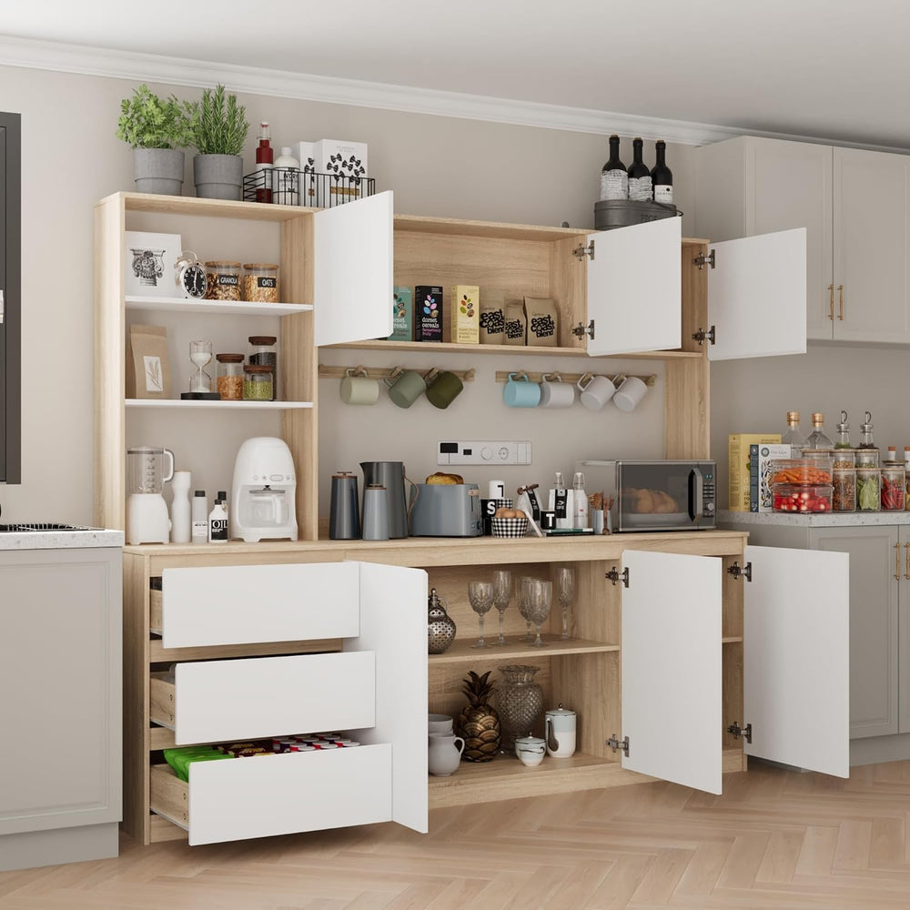 Mekminop Extra Large Kitchen Pantry with Microwave Shelf, Kitchen Hutch Stora...