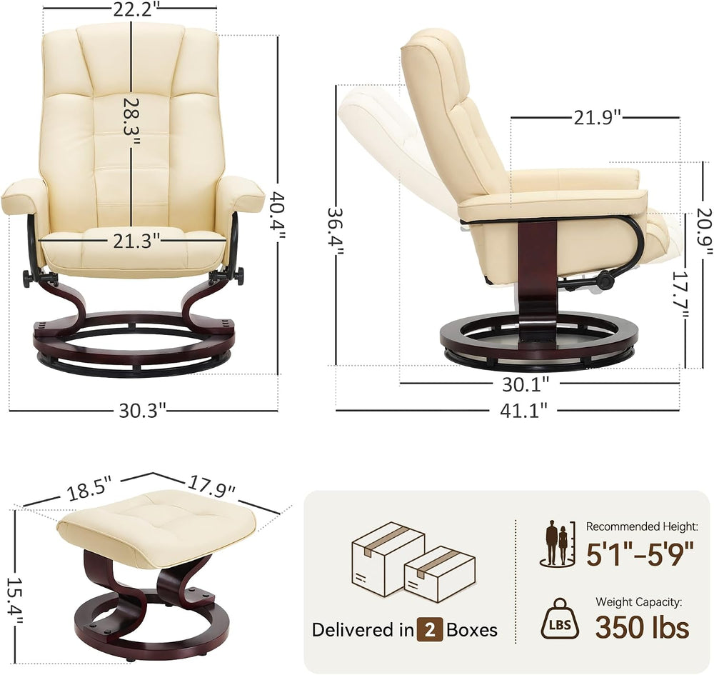 MCombo Manual Swivel Recliner with Ottoman, Faux Leather 9019