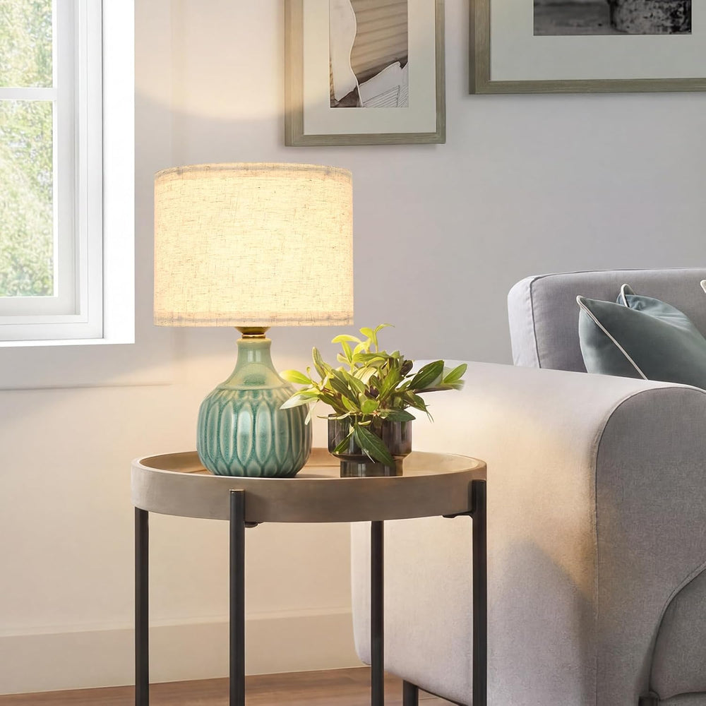 Green Ceramic Small Table Lamp for Small Space, Vintage Table Lamp Mid Centur...