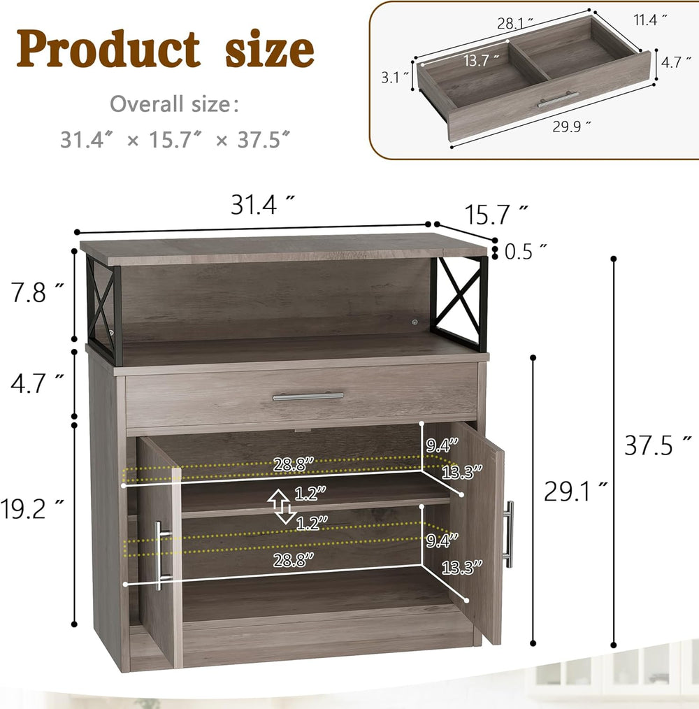 Vongrasig Farmhouse Coffee Bar Cabinet, Modern Sideboard Buffet Table with Ad...
