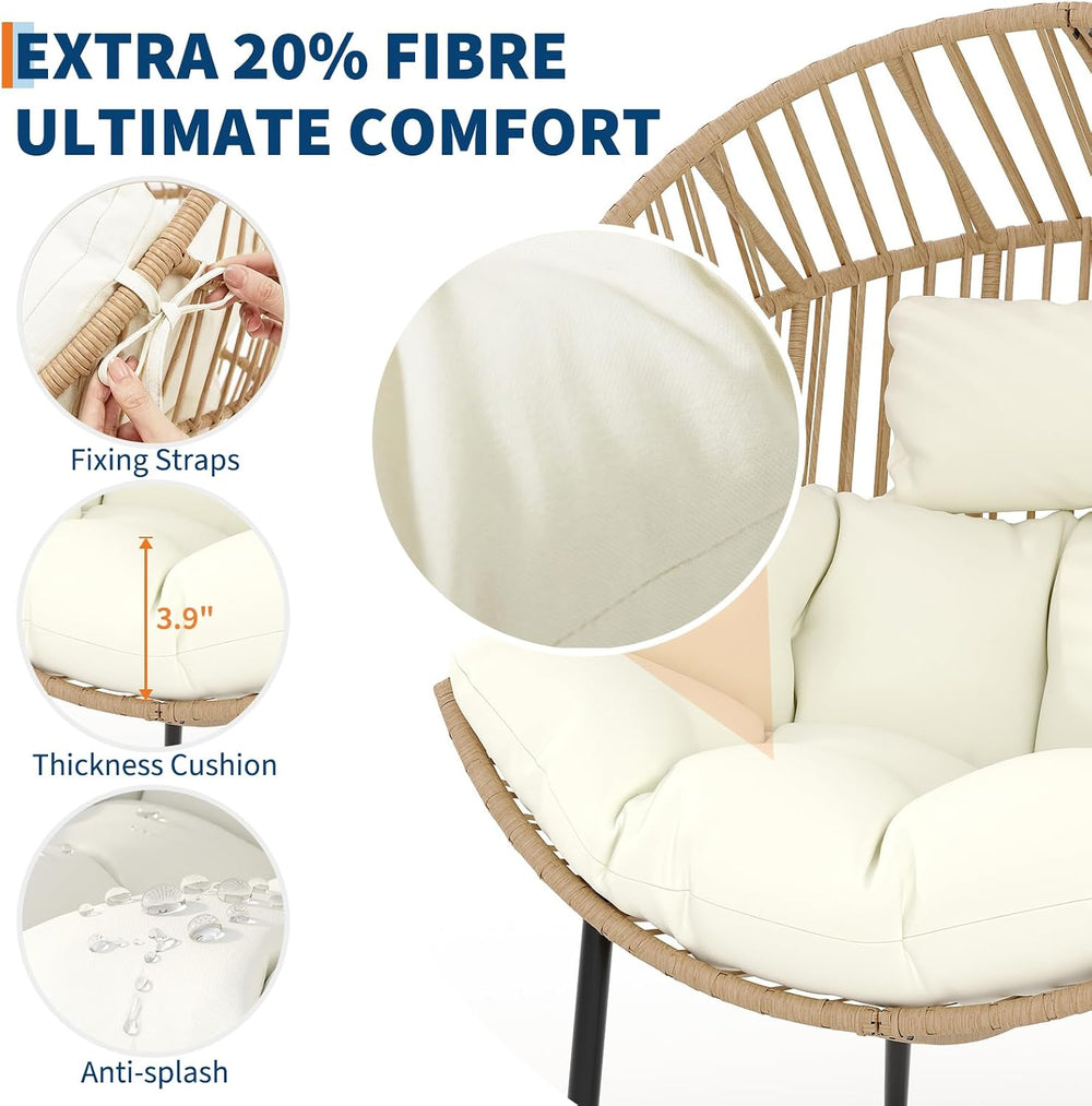 Outdoor Wicker Egg Chair, Oversized Ergonomic Rattan Lounge Rocker with Extra...