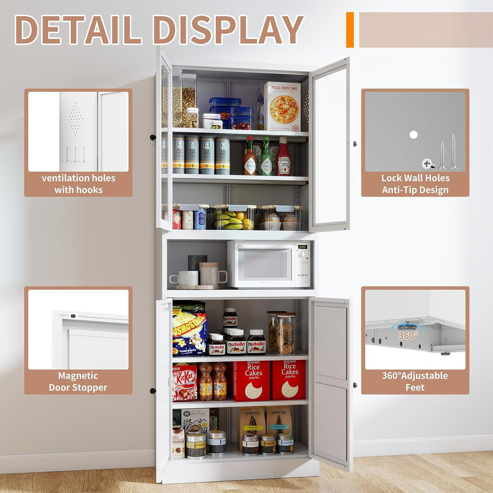 27.56” Metal Pantry Cabinet, 72" H Kitchen Pantry Storage Cabinet with 4...