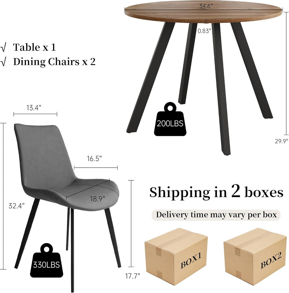 Zerifevni 34.6'' Dining Table and Chairs for 2, Mid Century Modern Ro...