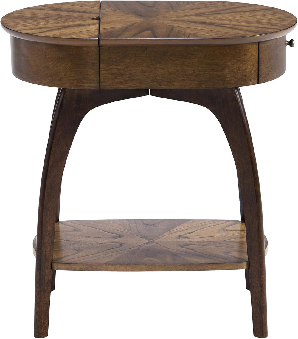 LAX Mid-Century Modern Wood Chairside End Table with USB Charging Station, Dr...