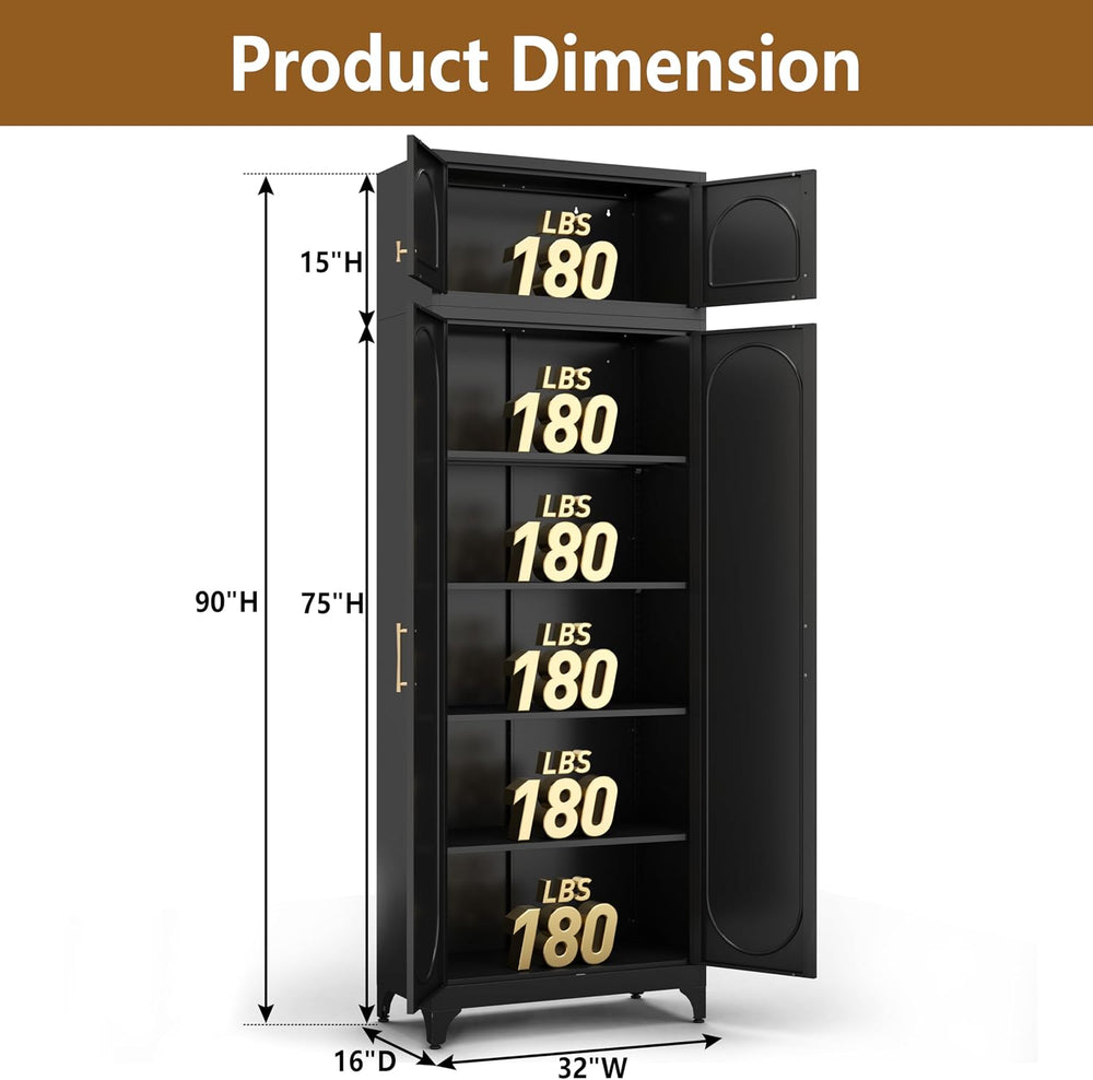 Polup 90" Tall Metal Kitchen Pantry Storage Cabinet with Doors and Shelves