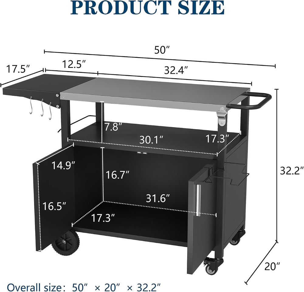JY QAQA Outdoor Grill Cart with Storage,Patio Kitchen Island Outdoor Grill Ta...