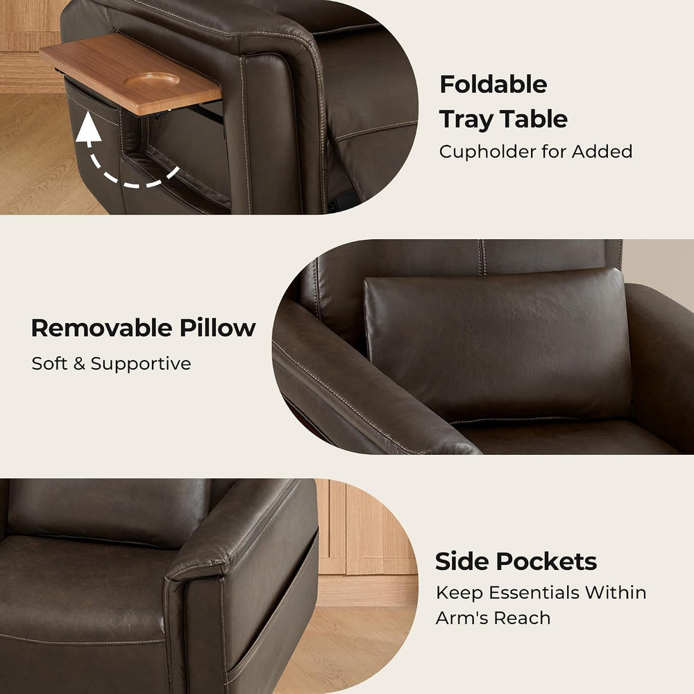 CHITA Leather Power Lift Recliner Chair for Elderly, Heat & Massage, Brown
