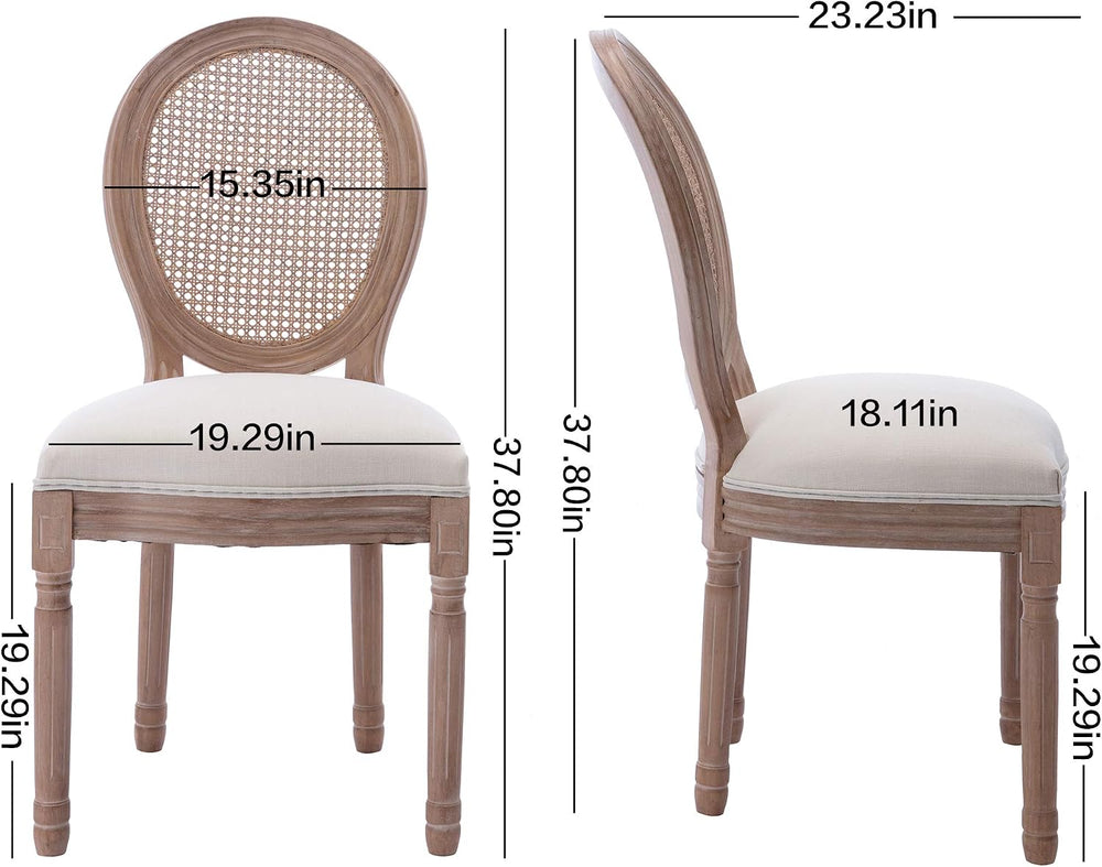 French Country Dining Chairs Set of 4, Farmhouse Fabric Chairs with Round Bac...