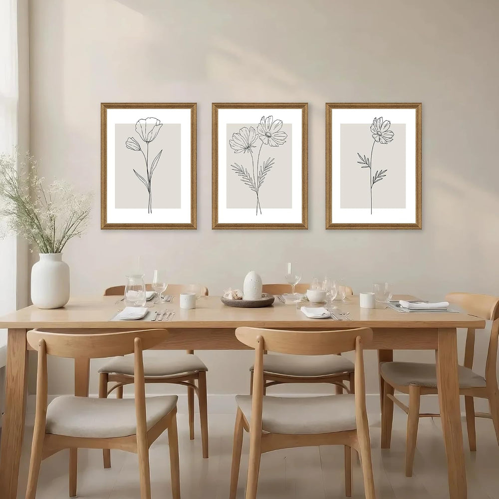 ICHZUMW Framed Black and White Neutral Floral Canvas Wall Art, 3pc 16x24 In