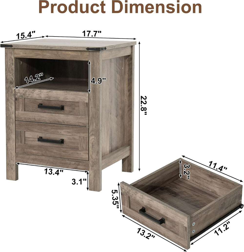 EazeHome Farmhouse End Table, 18” Wooden Side Sofa Table with 2 Drawers and O...