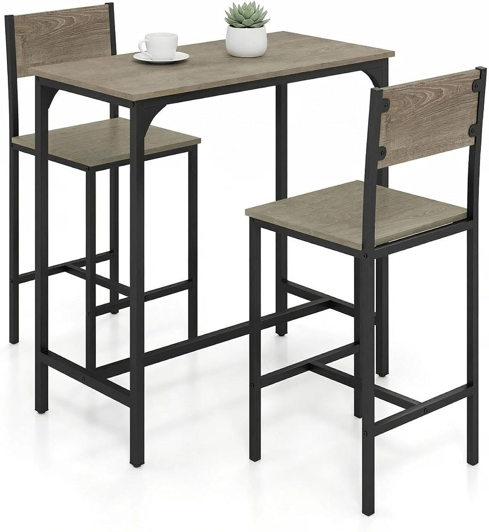 Tangkula 3 Piece Counter Height Bar Table Set, Pub Table and Chairs Set of 2,...