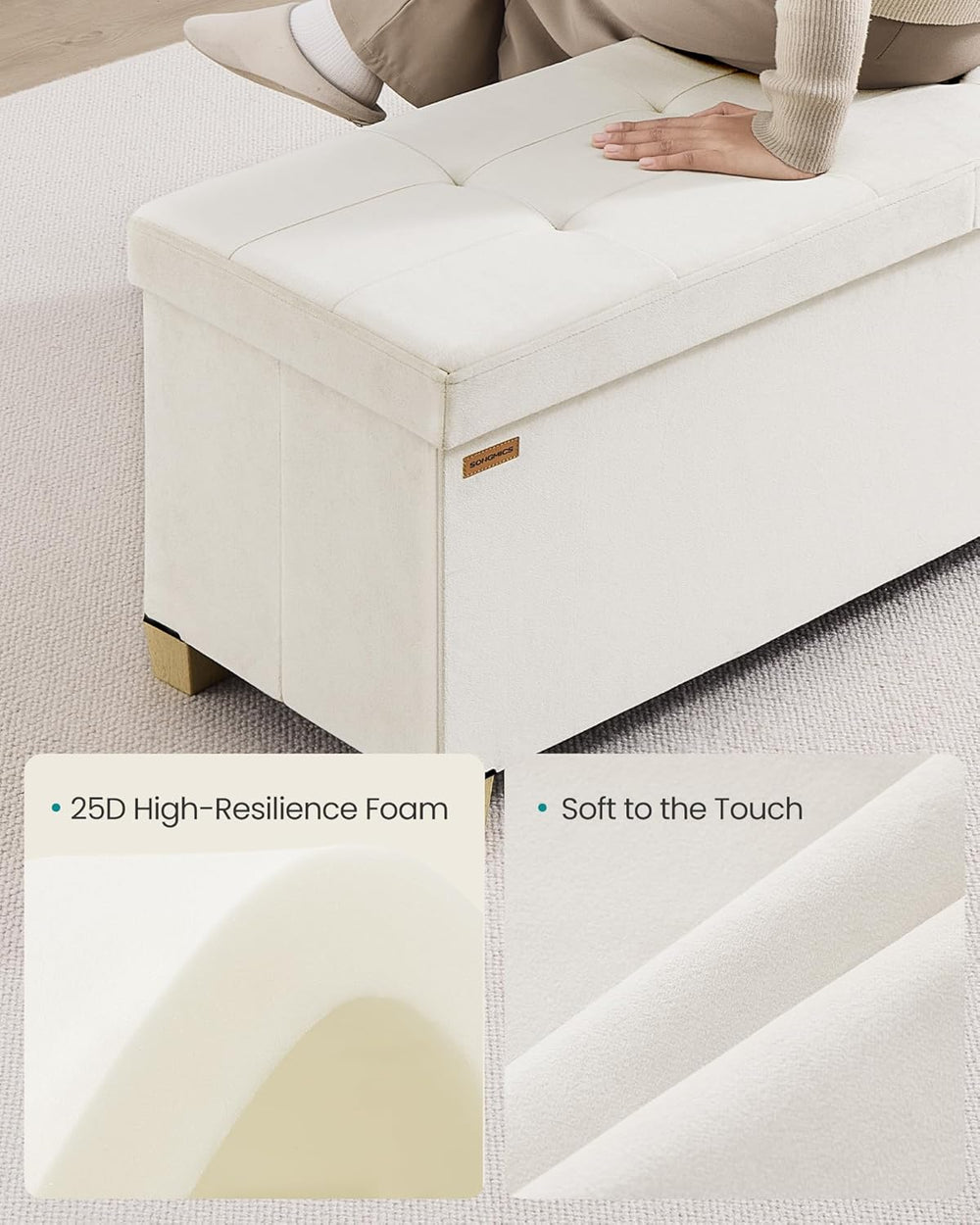 SONGMICS Storage Ottoman Bench with Legs, Folding Ottoman Foot Rest with Flip...