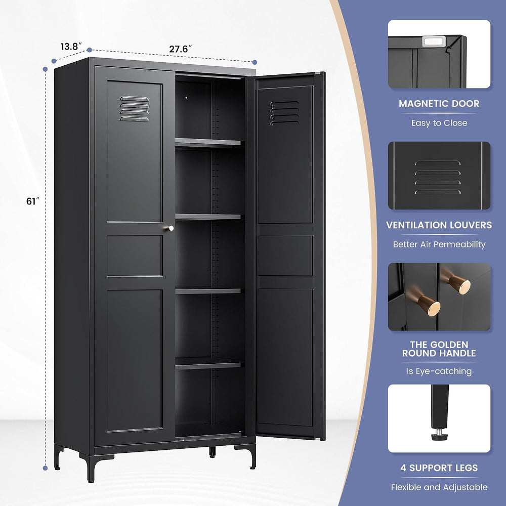 Black Kitchen Pantry Storage Cabinet,Pantry Cabinets with Doors and Adjustabl...