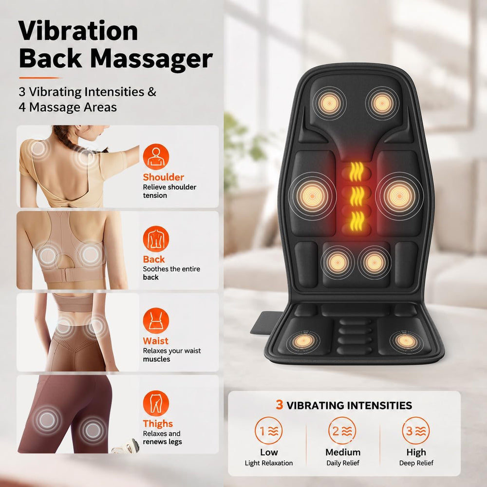SLOTHMORE Vibration Back Massager for Chair with Heat, Chair Massager Pad wit...