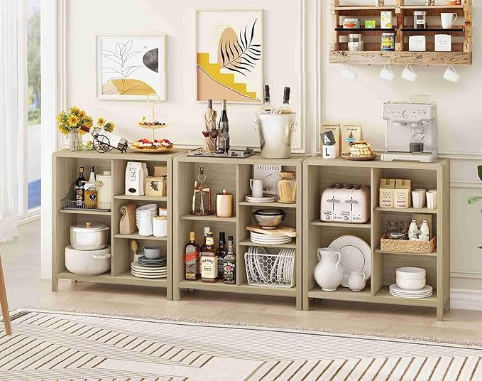 FATORRI 5 Cube Bookshelf, Wood Bookcase with 3 Adjustable Shelves, Modern Cub...