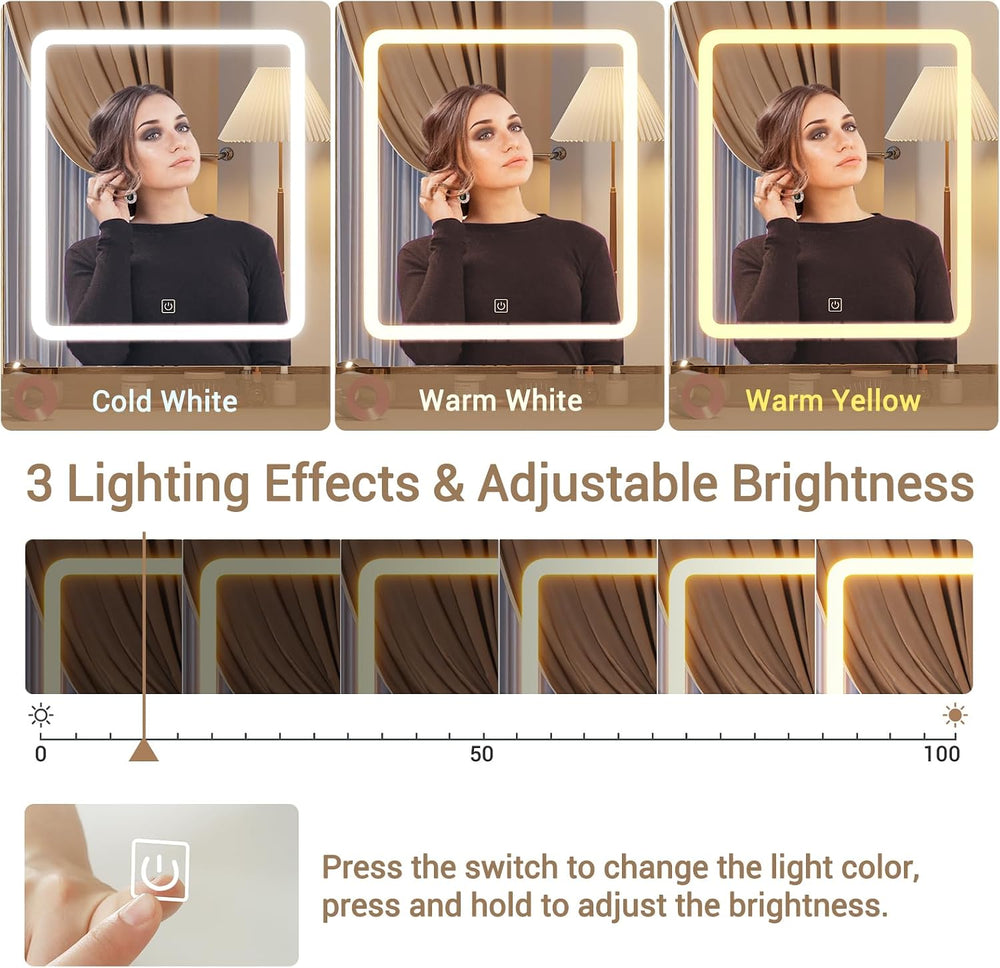 BTHFST Corner Vanity Desk with Lights and Charging Station, Makeup Vanity wit...