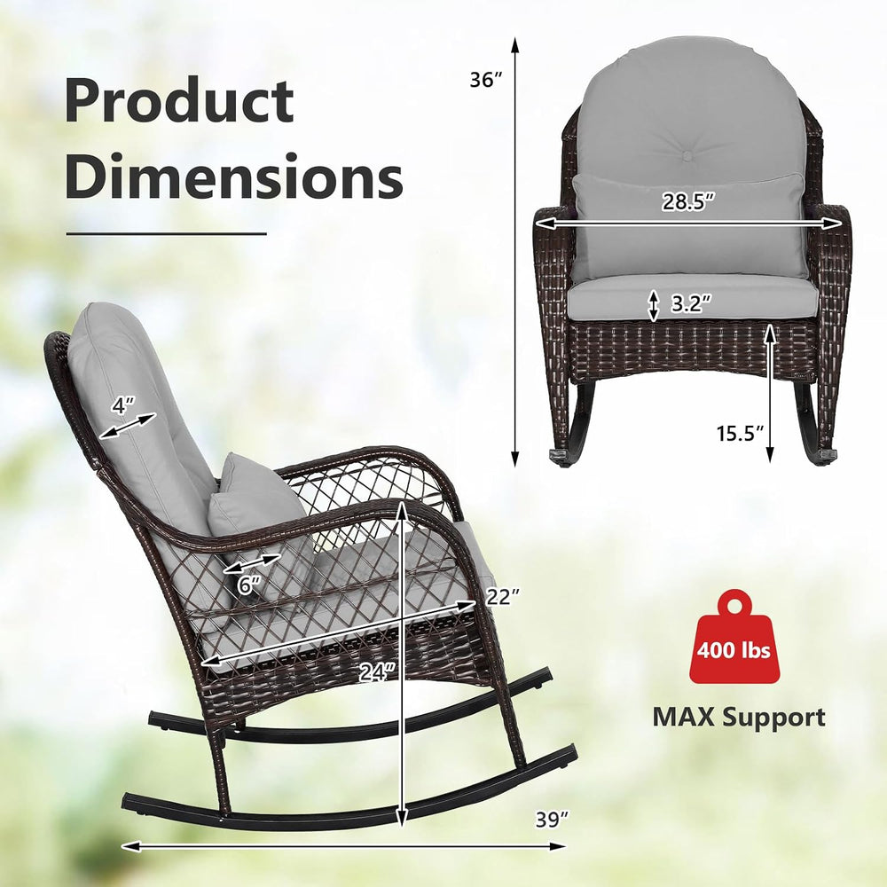 Tangkula Outdoor Wicker Rocking Chair, Patio Rattan Rocker with Seat Back Cus...
