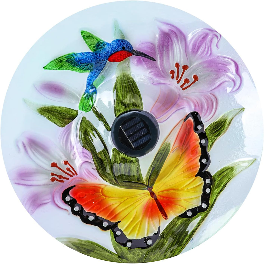 MUMTOP Outdoor Glass Bird Bath Solar Birdbath with Metal Stand Garden Decor