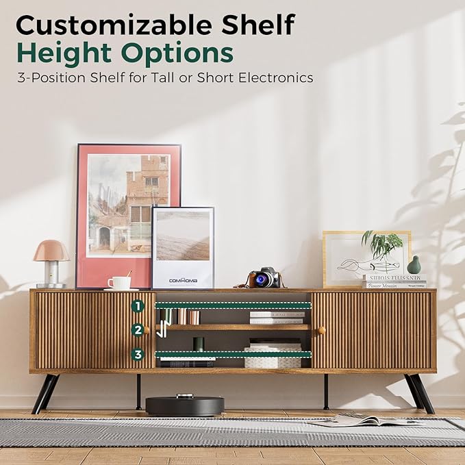 COMHOMA TV Stand for Living Room, Mid Century Modern Entertainment Center for...