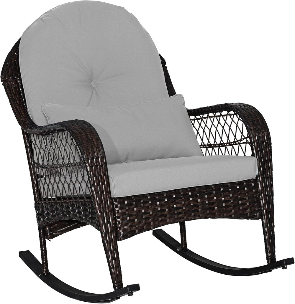 Tangkula Outdoor Wicker Rocking Chair, Patio Rattan Rocker with Seat Back Cus...