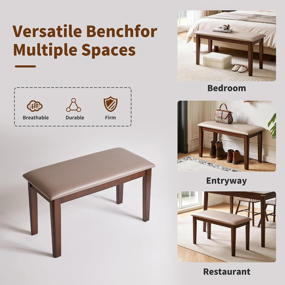 31.1''Leather-Upholstered Shoe Bench, Solid Wood Entryway Bench | Far...