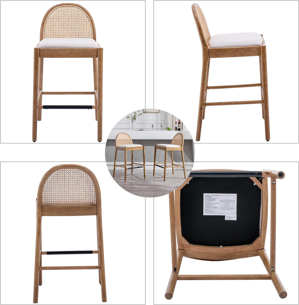 DUOMAY Modern Bar Stools Set of 2, 29 Inches Bar Height Barstools with Rattan...