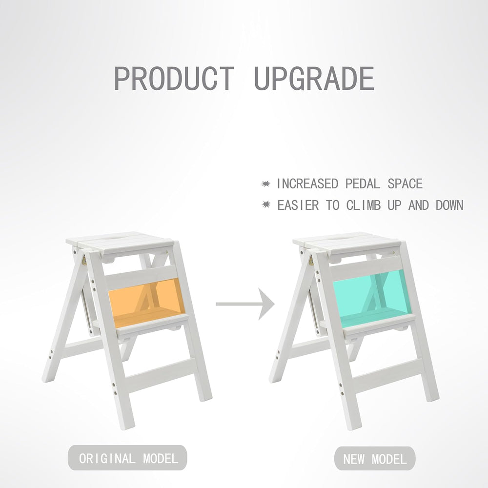 2 Step Folding Step Stool, Wooden Collapsible Closet Step Ladder for Home