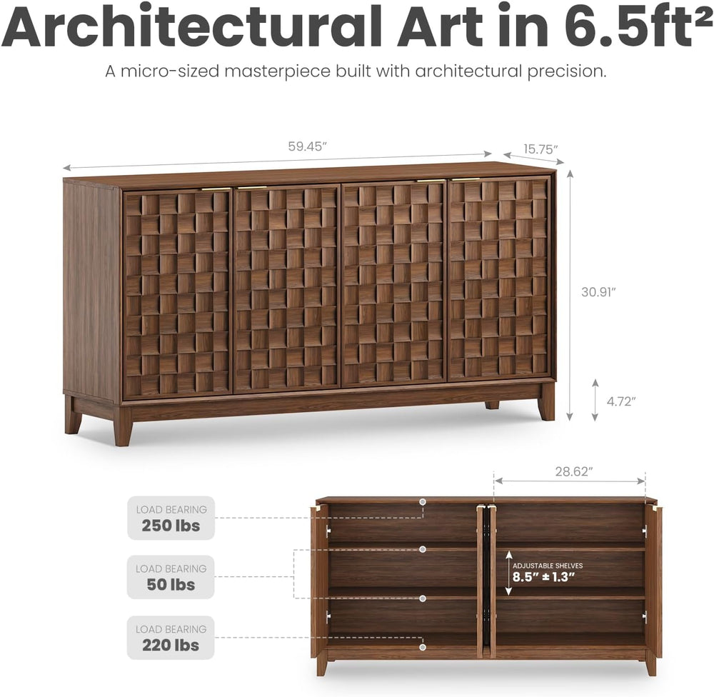 COLAMY 60" Sideboard Buffet Cabinet with Storage, Modern 4-Door Buffet T...