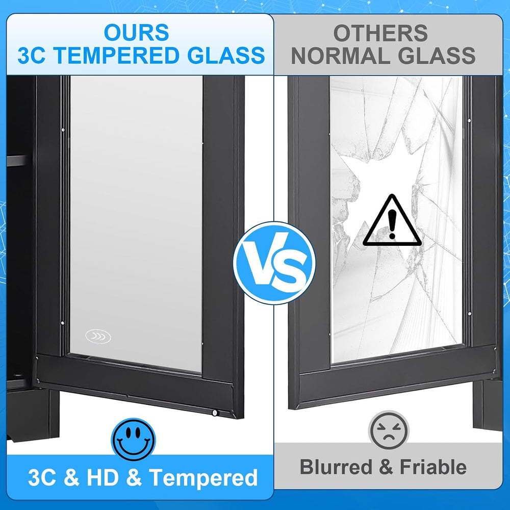 Polup 71" Black Metal Glass Display Cabinet with Security Lock