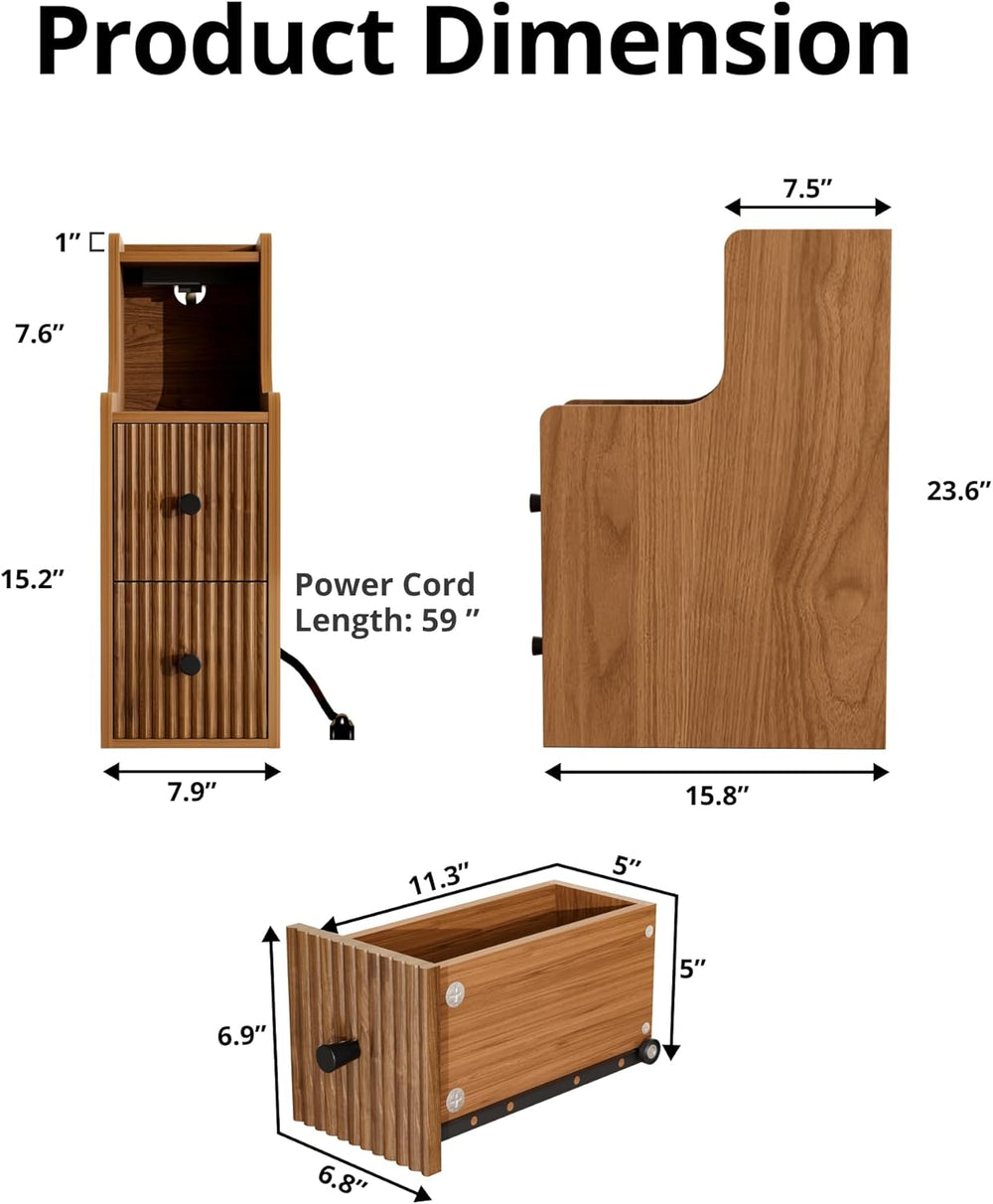 Narrow Side Table with Charging Station, Slim Nightstands with Storage Drawer...
