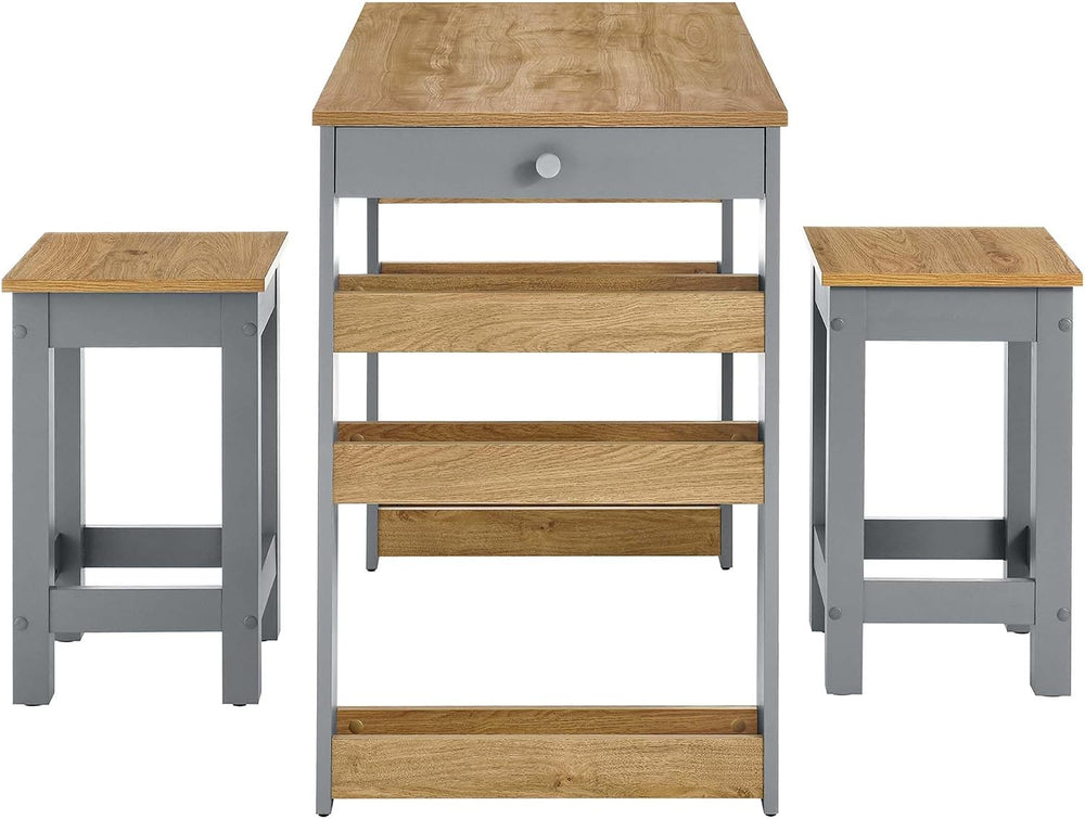 Modway Galley 3-Piece Small Kitchen Island Set with Seating and Storage in Oa...